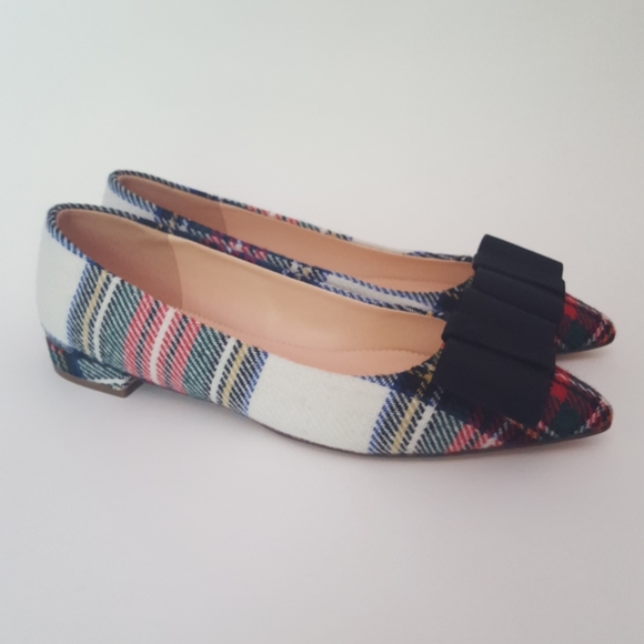 J. Crew Shoes - J. Crew Tartan pointy toe bow flats AF496 size 6